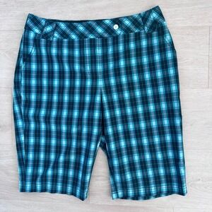 Annika Cutter Buck Plaid Golf Shorts Blue Stretch Womens 8